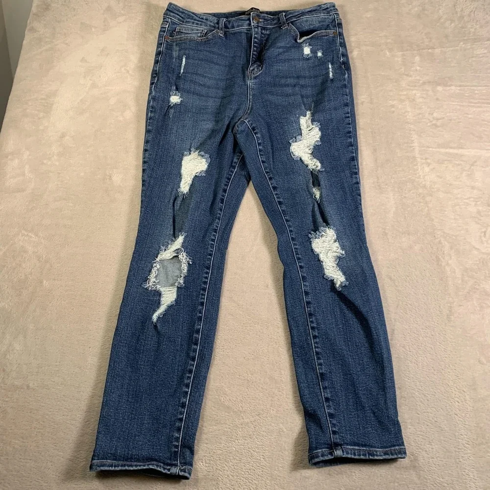 Judy Blue‎ Jeans Womens 15/32 Distressed Ripped Skinny Denim Mid Rise JB8220